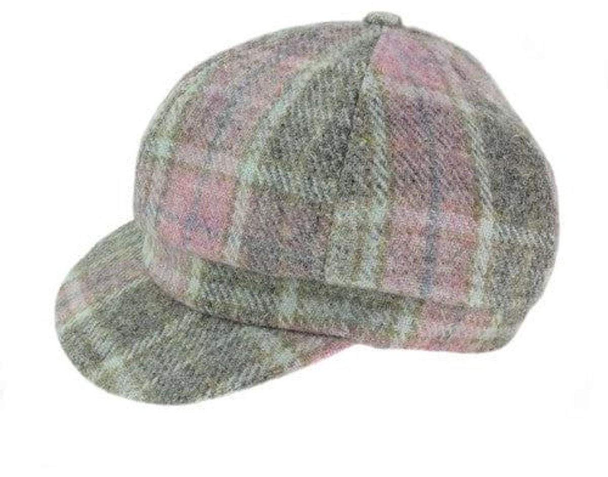 Dames Cap Zacht Roze Buchanan Geruit - one size - Harris Tweed - Glen Appin of Scotland