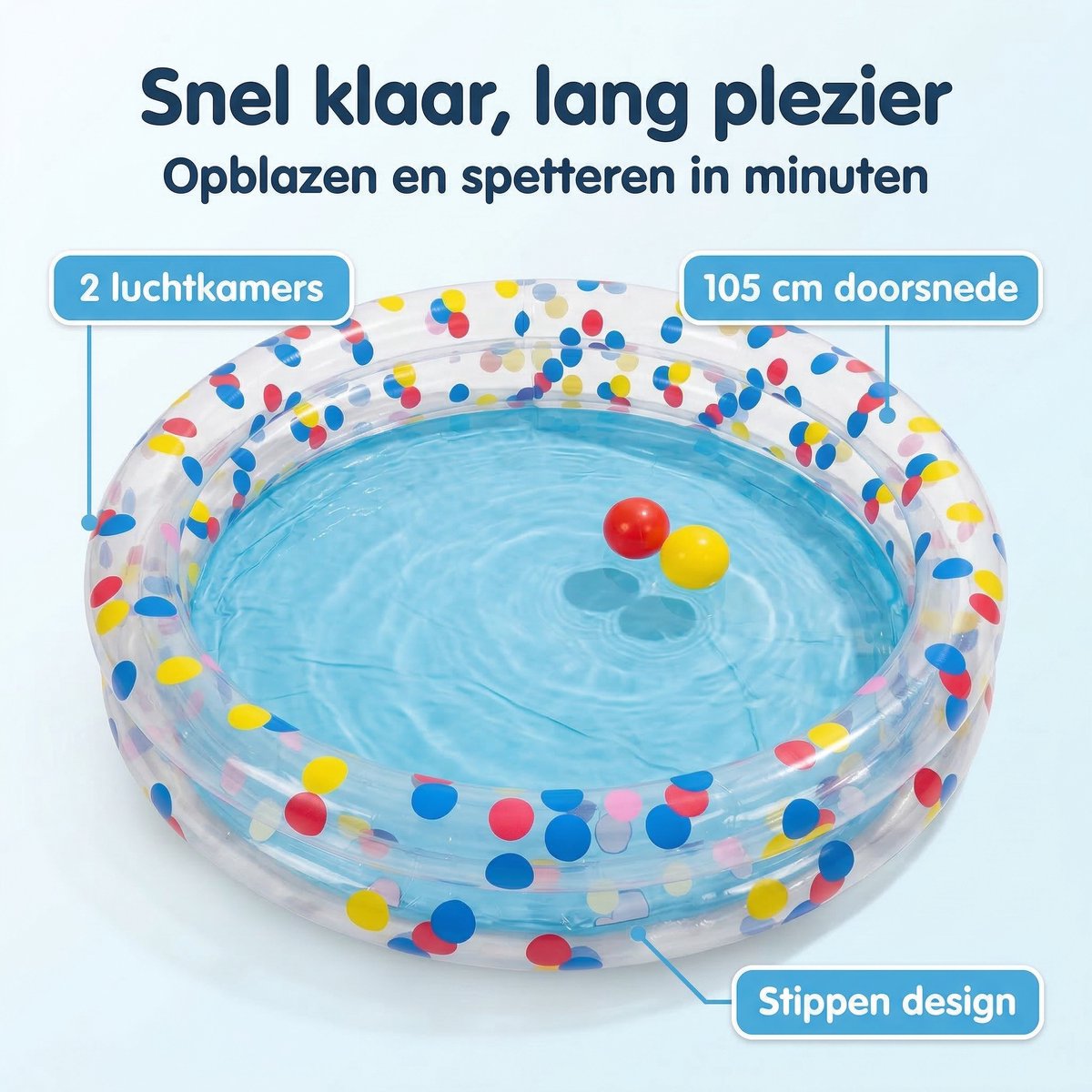 Cheqo® Opblaasbaar Zwembad - Kinderzwembad - Opblaasbaar Kinderzwembad - Baby Zwembad - Peuter Zwembad - Opblaasbad - Opblaasbaar Badje - Kinderbadje - Zwembadje - Rond Kinderzwembad - 2 Ring Zwembad - Stippen Kinderzwembad — afbeelding 2
