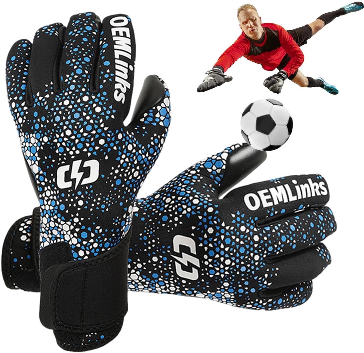 Voetbal Keepershandschoenen - Hoge Grip Handschoenen - Sport Prestaties - Verdikte Vingerbescherming - Volwassen Maten - Zwart Blauw