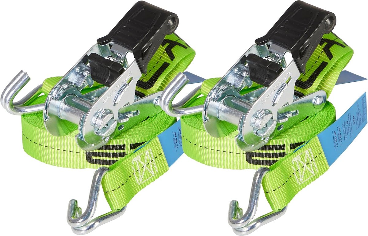 Spanbanden set - Sjorbanden ratel - Lading vastzetten - Eenvoudig spannen - 4 meter 25mm - Neongroen
