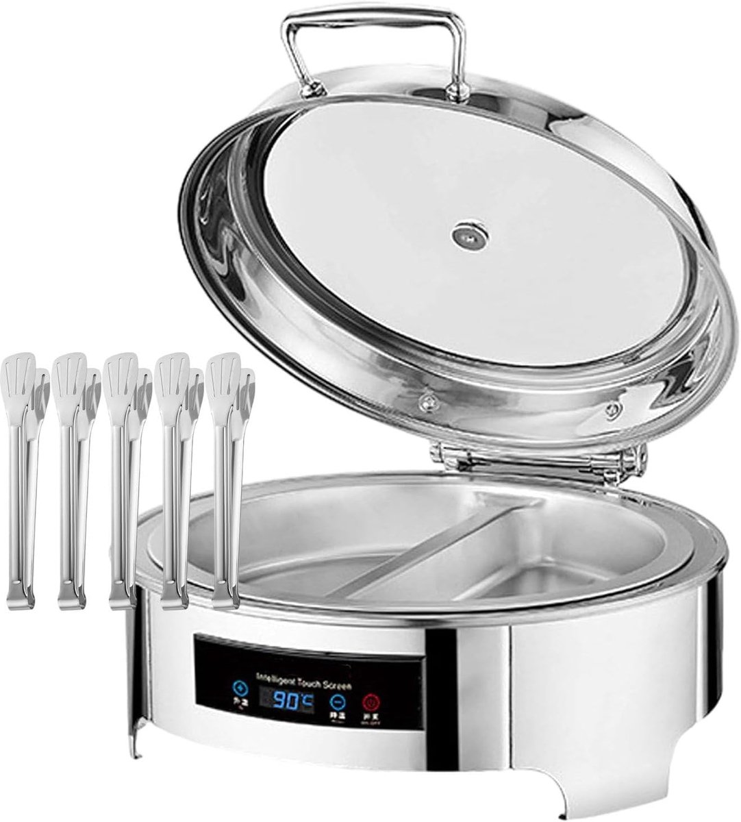 Elektrische Voedselwarmer - Buffet Verwarmer - Feesten Warm Houden - Temperatuurregeling Touchscreen - 6 Liter Capaciteit - Zilverkleurig