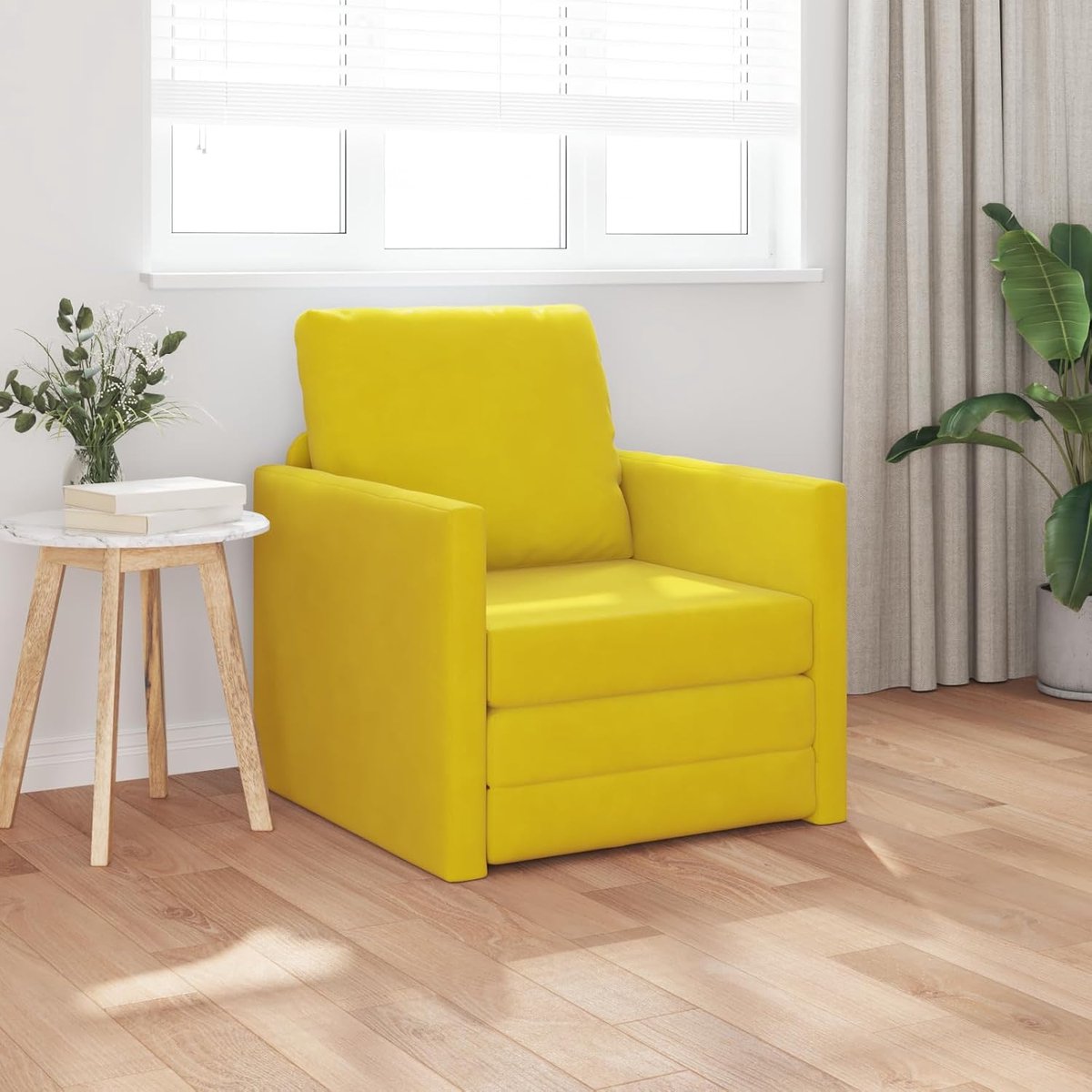 Slaapstoel fluweel - Leesstoel boxkussen - Ontspannen thuis - Vlekbestendige stof - 74x77x81 cm - Donkergeel