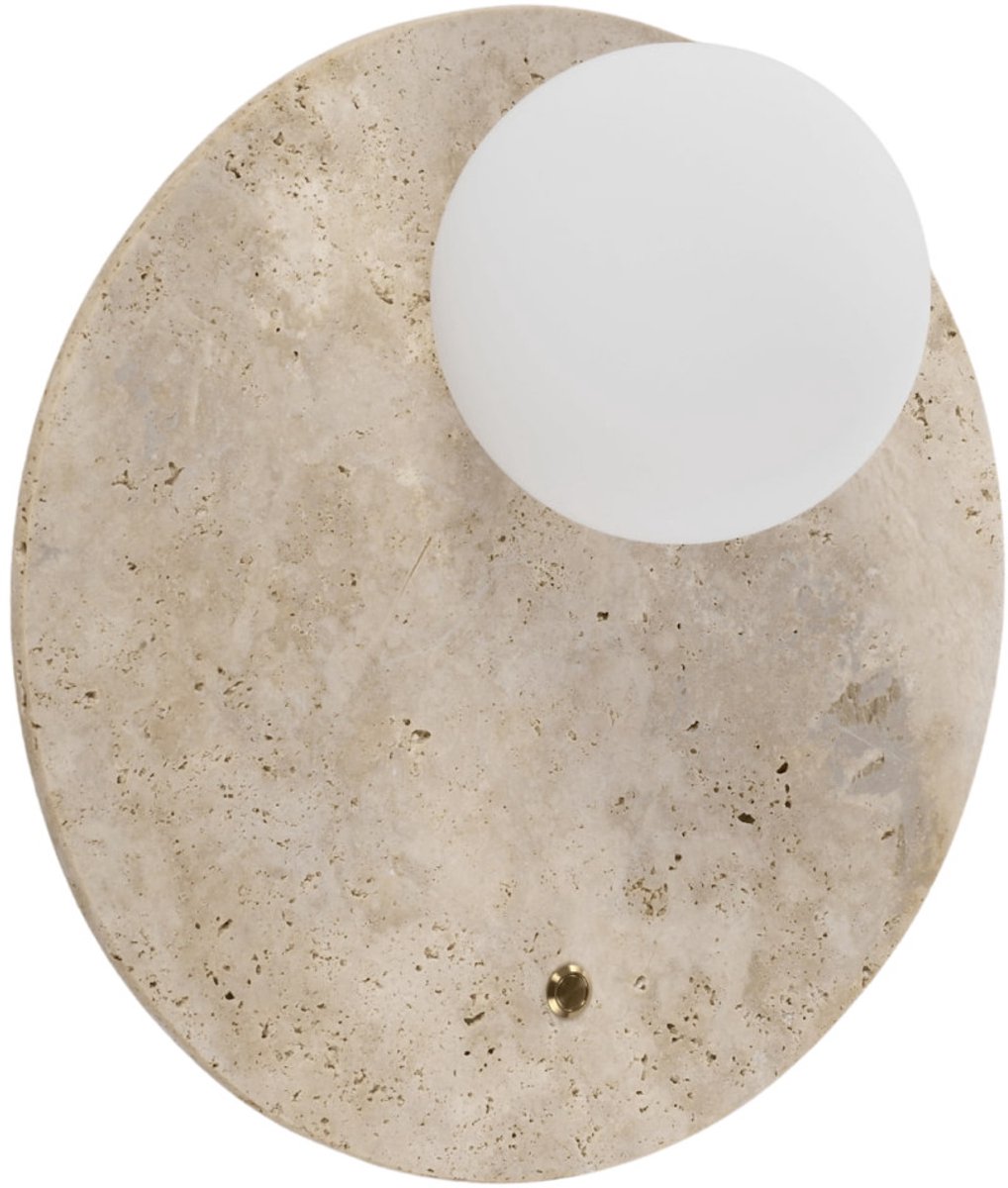 Kosilum - Oré - Wandlamp - Beige et blanc - Travertijn, glas en metaal