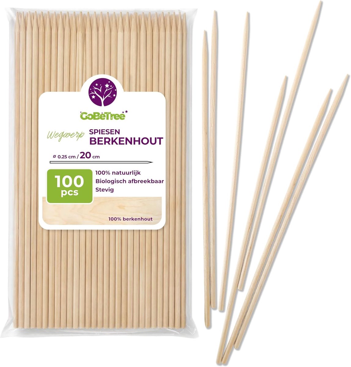 Houten Spiesen - Grill Stokjes - BBQ en Keuken - Extra Stevig Splintervrij - 20cm x 2.5mm