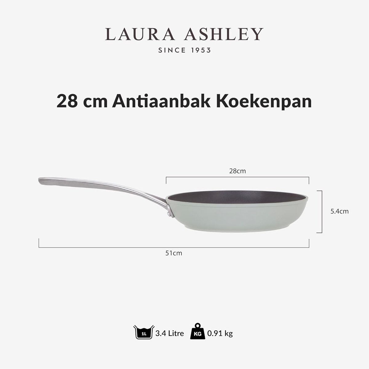 Koekenpan - Antiaanbakpan Gietaluminium - Allround Koken - PFOA/PFAS Vrij - 28 cm - Sage Leaf