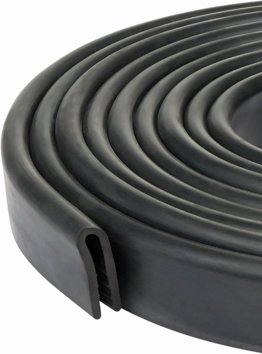 Zwarte U-kanaal rubberen afdichtstrip 21.5 mm hoog x 3.3 mm breed - 7.5 Meter