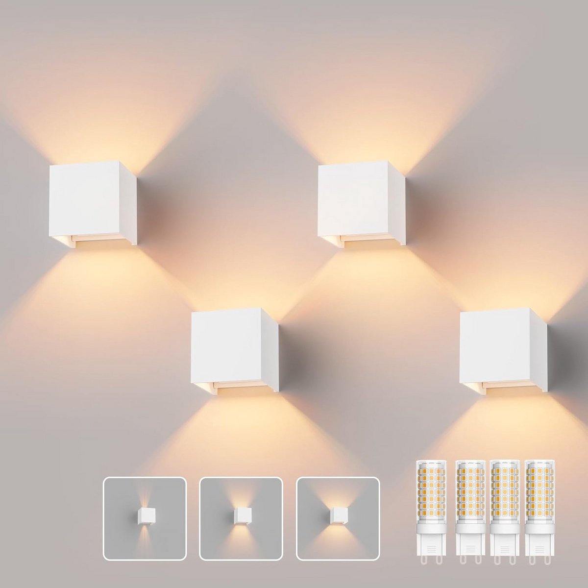 Verstelbare LED Wandlamp 4-pack - Warm Wit 3000K - Binnen en Buiten