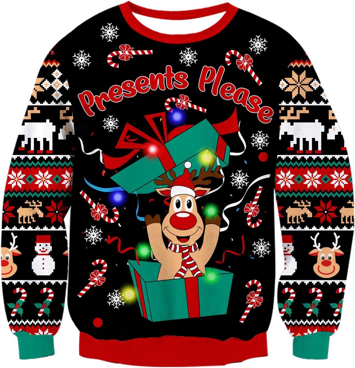 Freshhoodies Uniseks lelijke kersttrui heren dames kersttruien met lichten grappige pullover sweatshirt gebreide tops S-XXL