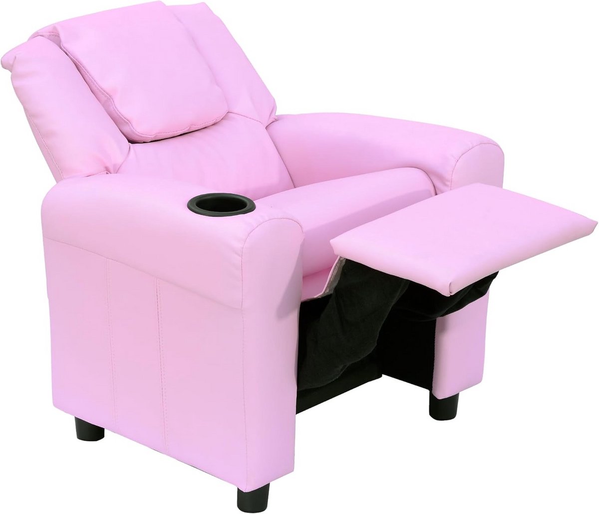 Homcom Kinderstoel, PU-ledereffect, met bekerhouder, roos, W62*D56*H69cm/ W62*D94*H59cm wanneer ontvangen