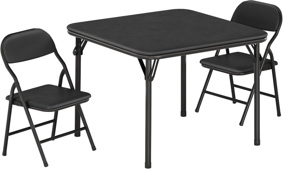 3-Delige Opvouwbare Kindertafel en Stoelen Set - Speeltafel met 2 Stoeltjes - Gewatteerd PU Leer - Geen Montage - Veilig (Anti-Knel) - Zwart