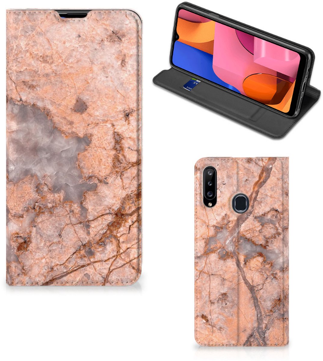 Samsung Galaxy A20s Standcase Marmer Oranje