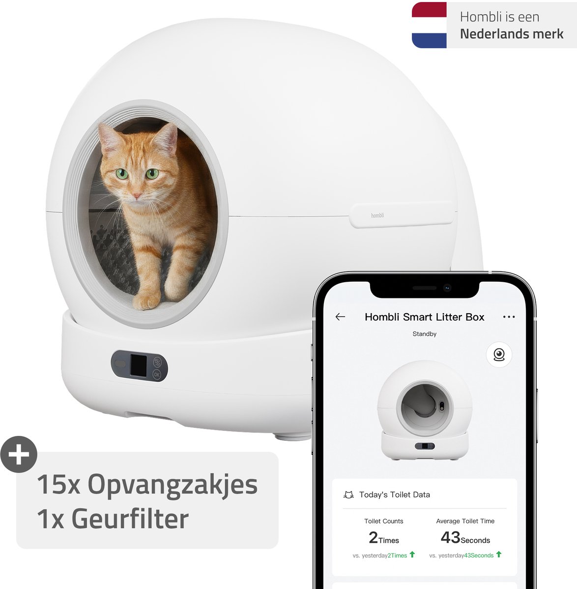 Hombli - Slimme Kattenbak - Ingebouwde Camera - Zelfreinigend van Hombli