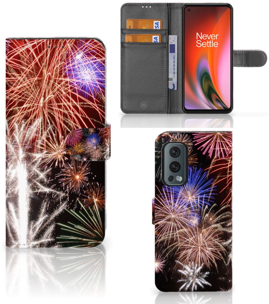 OnePlus Nord 2 5G Wallet Case met Pasjes Vuurwerk