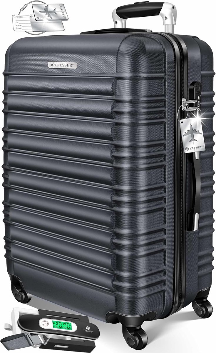 Hard Shell Reiskoffer met Digitale Bagageschaal en Identificatie Tag - Trolley met Combinatieslot en 4 Wielen - ABS Kunststof