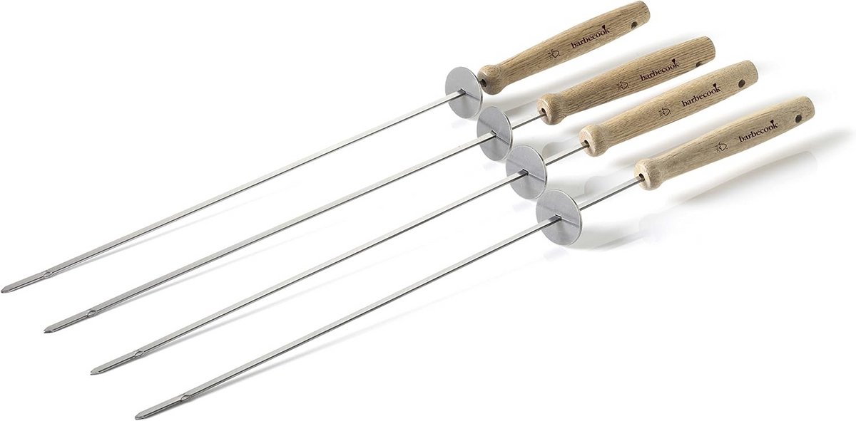 Herbruikbare barbecue spiesjes - set van 4 rvs en houten spitsen, 46cm