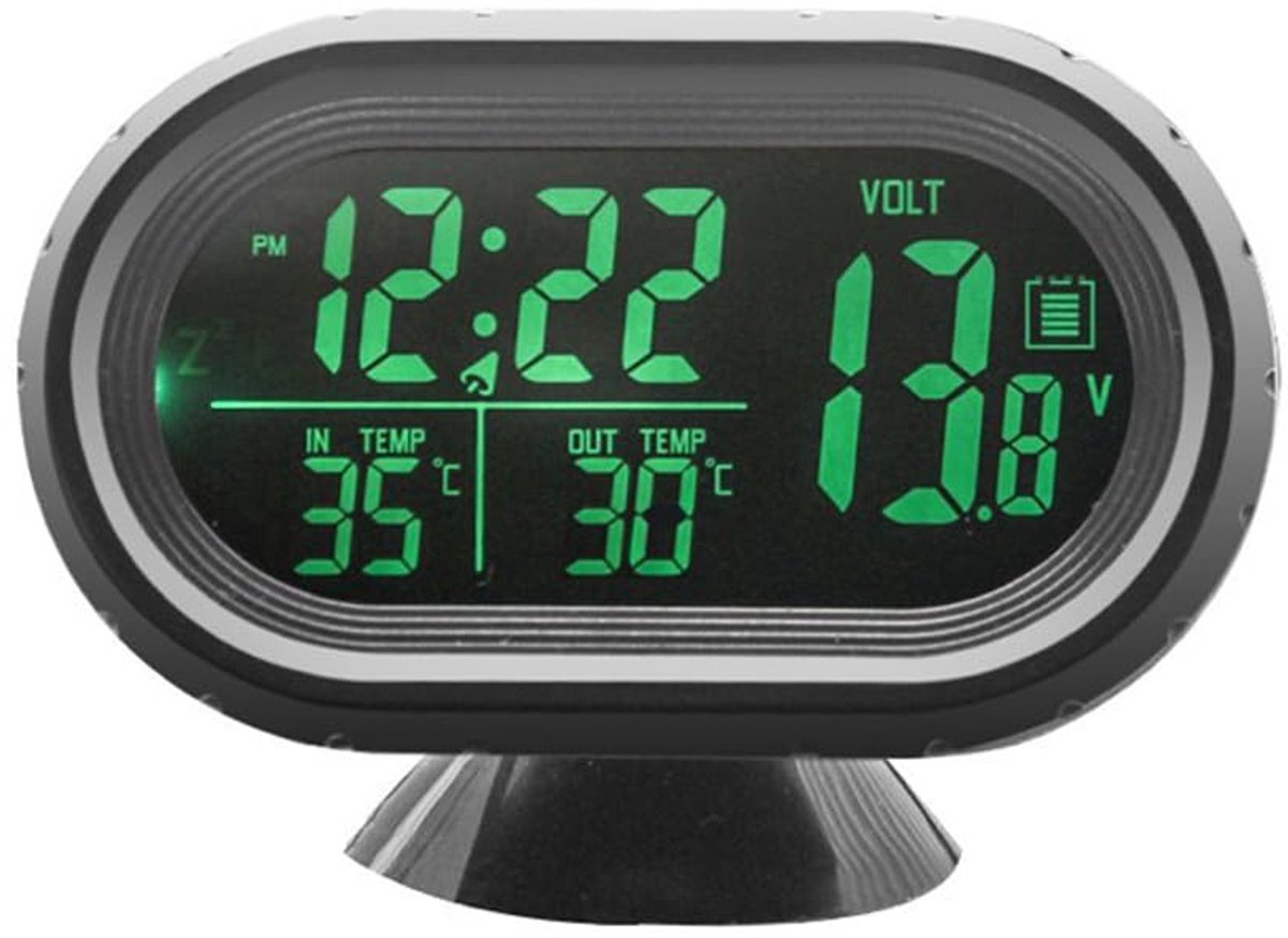 Auto Klok Thermometer Voltmeter 3-in-1 Digitale LCD Monitor voor 12V Voertuigen