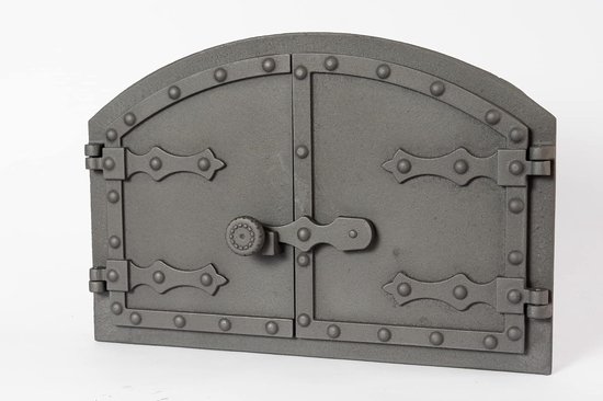 Gietijzeren Ovendeur voor Houtgestookte Pizzaoven - Dubbele Deur met Deurslot - Temperatuur Controle met Hittebestendig Glas - 53,5 x 36 cm — afbeelding 2