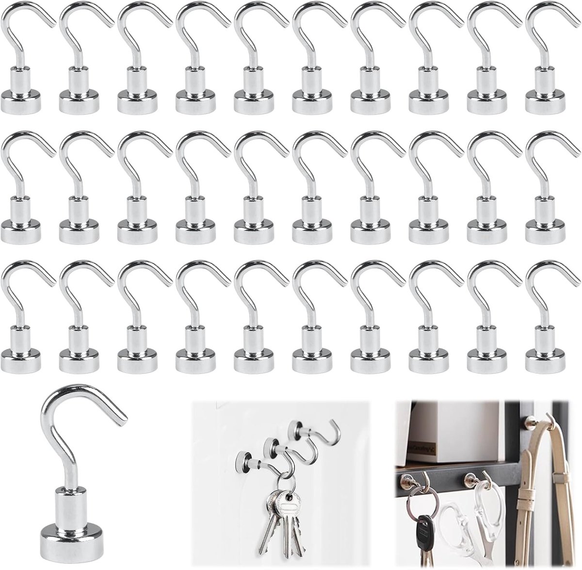 Zware magnetische haken 30-pack - sterke magneten voor sleutels, gereedschap en kleding - ideaal voor keuken, kantoor en garage