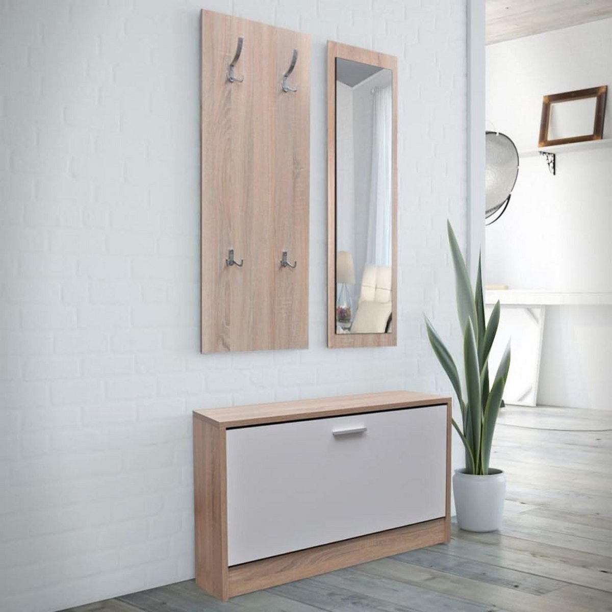 Set van 3 Spiegelkasten met Schuiflade en Opbergruimte voor Schoenen en Accessoires