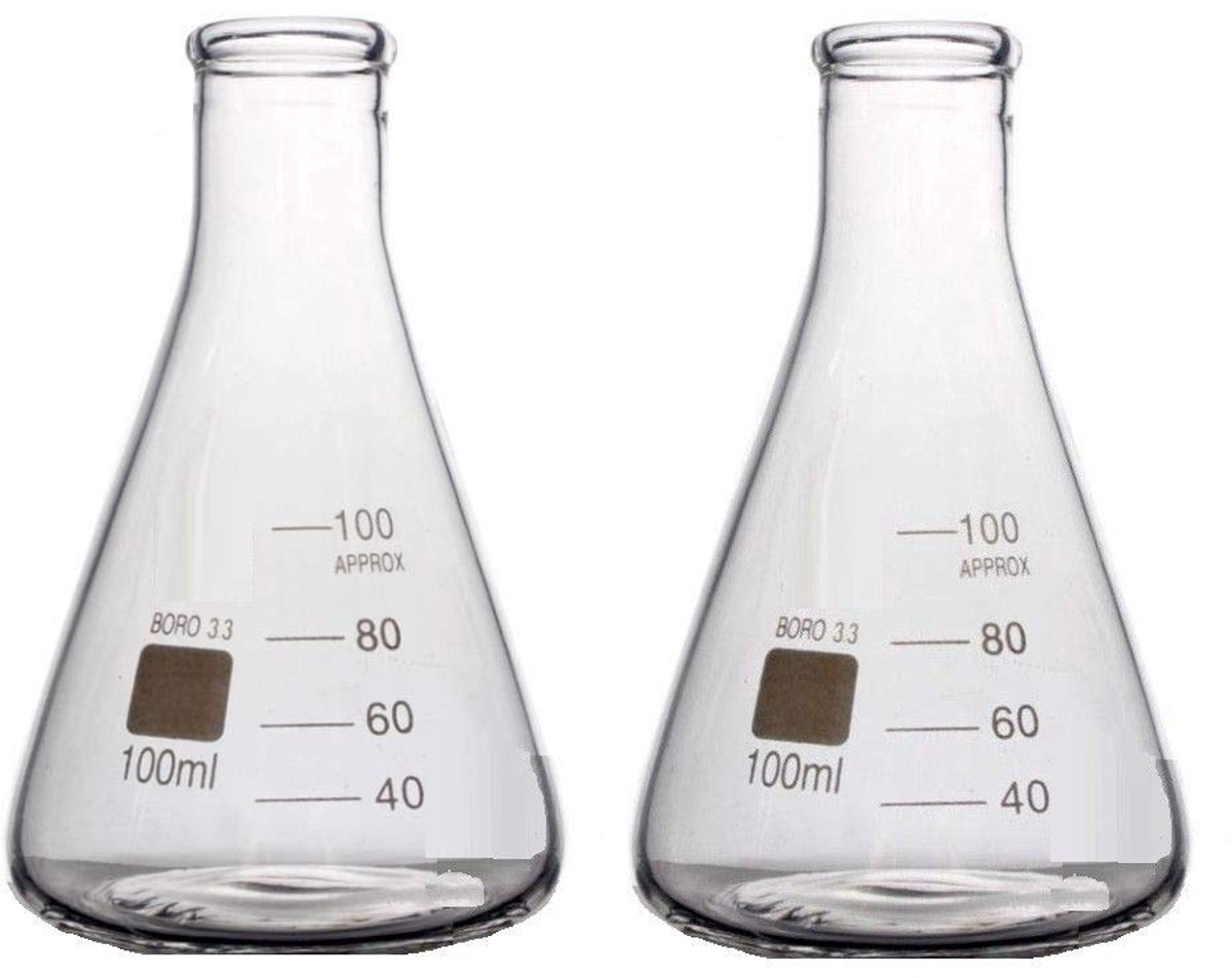 Graduated Conical Erlenmeyer Flask - Borosilicaat Glas 100ml, 2 Stuks