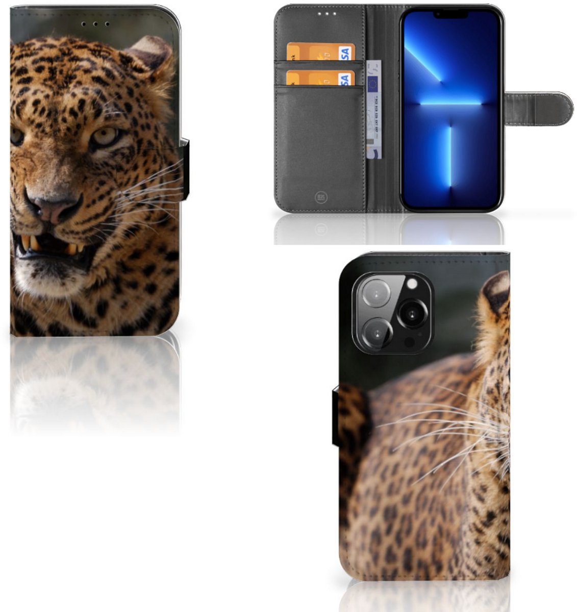 iPhone 13 Pro Telefoonhoesje met Pasjes Luipaard