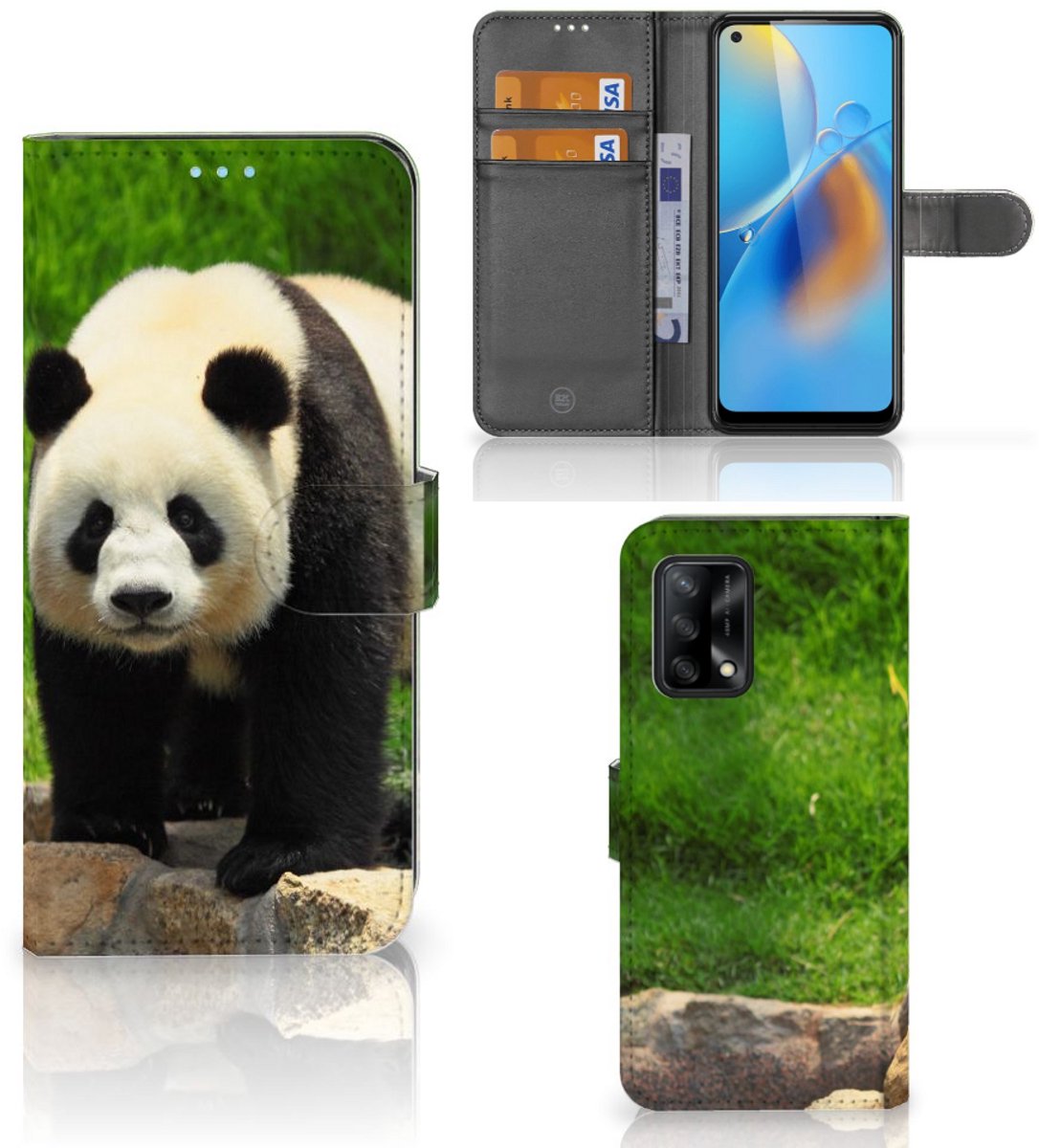 OPPO A74 4G Telefoonhoesje met Pasjes Panda