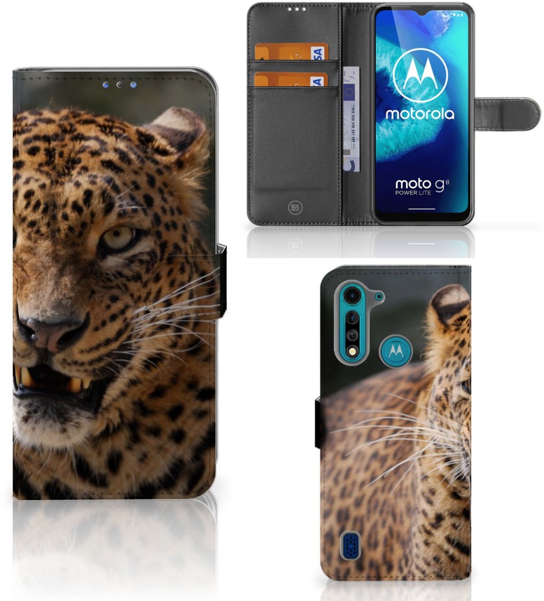 Motorola G8 Power Lite Telefoonhoesje met Pasjes Luipaard