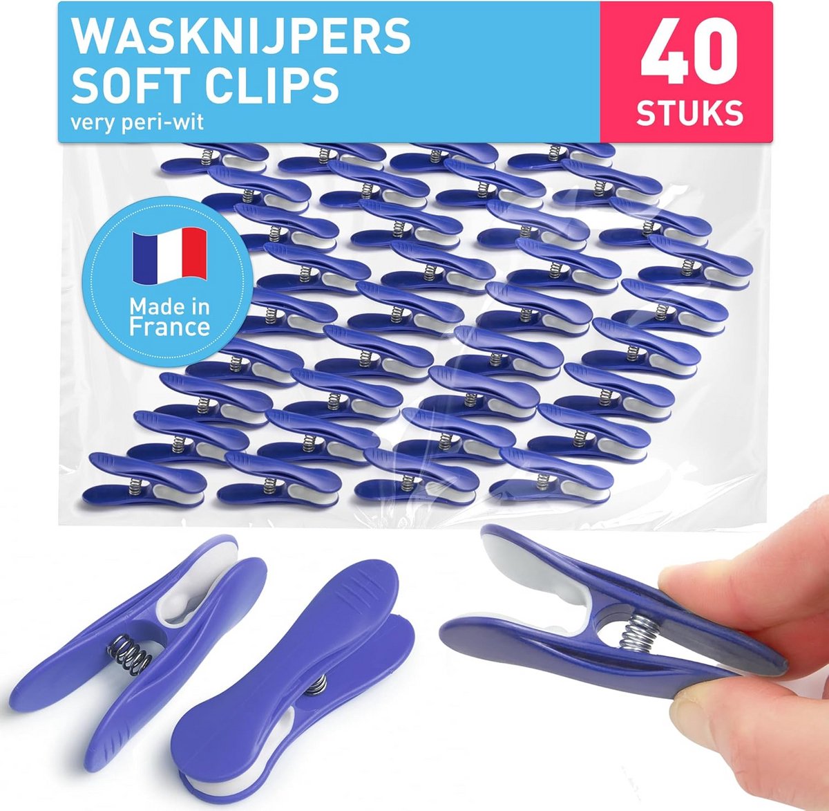 Premium Wasknijpers - Soft Clips (40 stuks, Very Peri Wit)