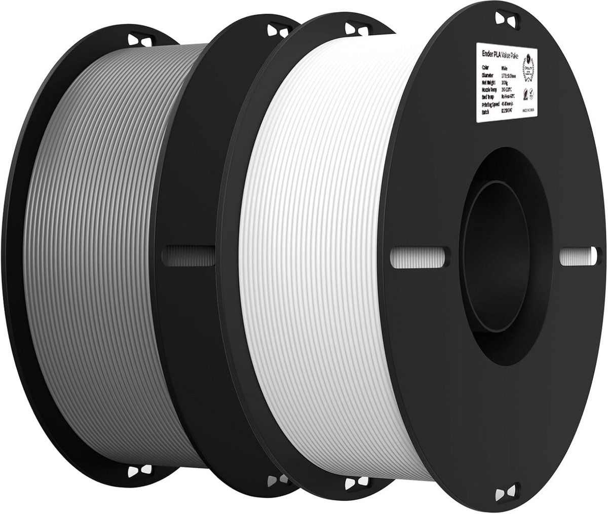 PLA Filament 1.75 mm Set van 2 KG (Wit & Grijs) - Hoge Precisie 3D Printer Filment