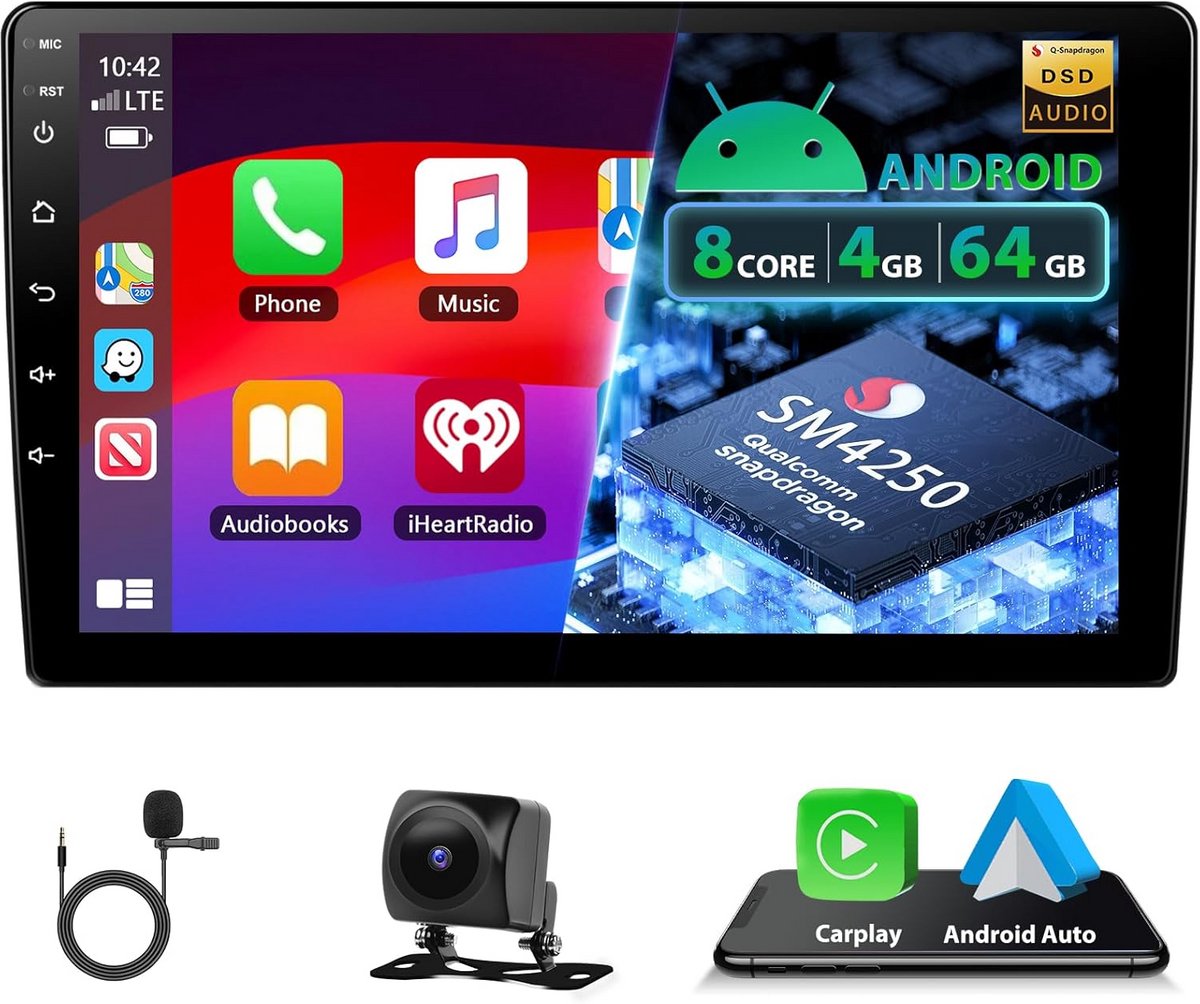 Android Auto Radio 2 DIN met GPS Navigatie, Bluetooth, Carplay en Achteruitrijcamera