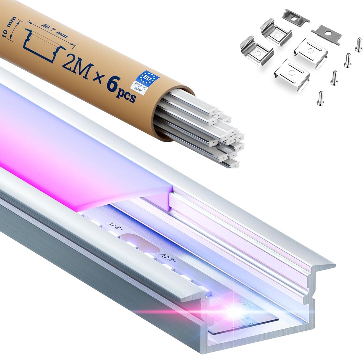 Aluminium LED Strip Profiel Hoekmontage 12 Meter Set Met Montageaccessoires