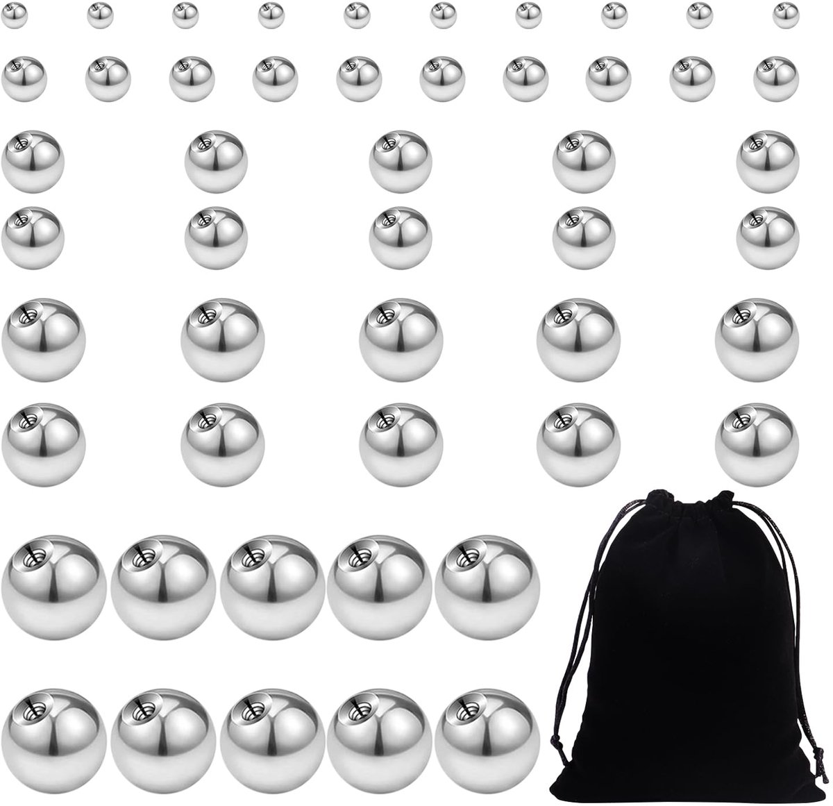 Perforated Ballen - Set van 50 Stuks met Opbergzak - Diverse Maten en Corrosievrij Metaal