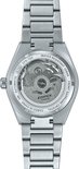 Zilverkleurige Edifice horlogekast met zichtbare automatische uurwerk op de achterkant. Waterbestendig tot 10 bar.