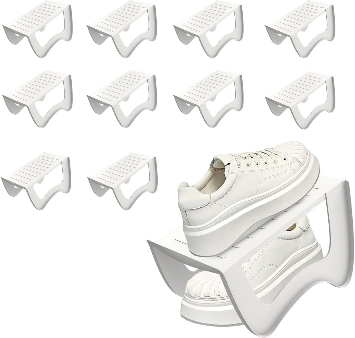 ACXIN Stapelbare - Schoenorganizer Antislip PP Schoenstapelaar Ruimtebesparend Schoenhouder Hal Slaapkamer Schoenopslag - Wit
