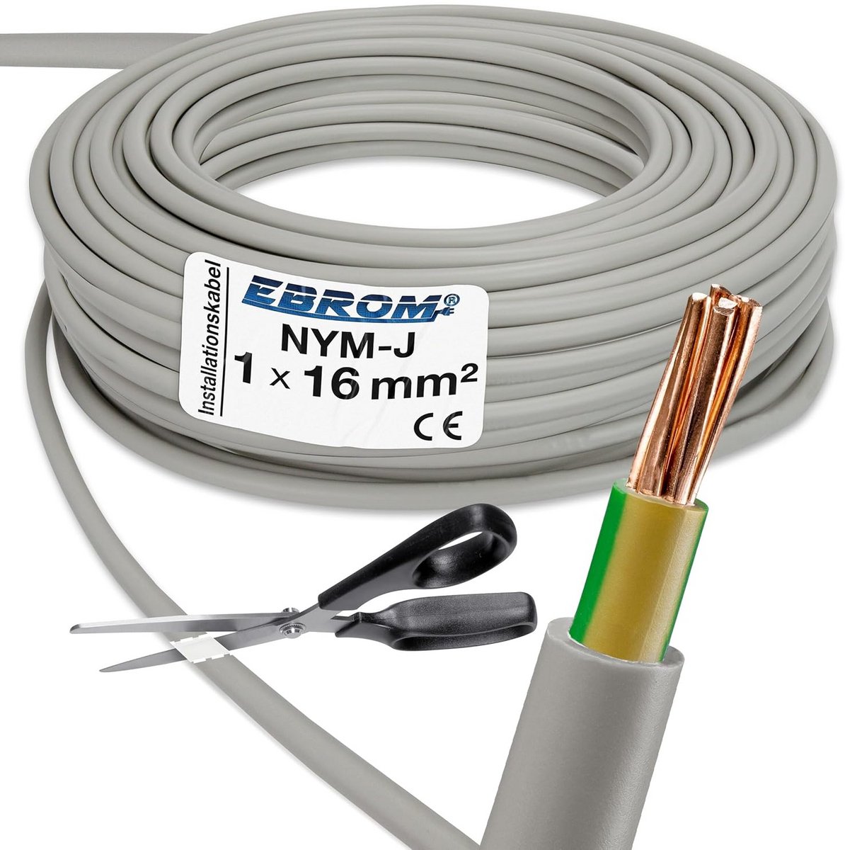 Aardingskabel GRIJS NYM-J 1x16 mm² per meter voor vaste installatie