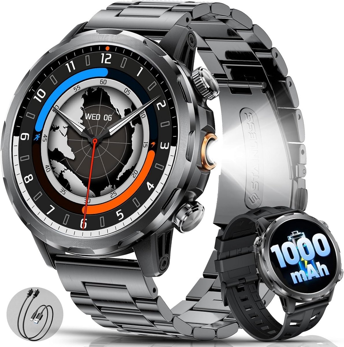 Rugged Smartwatch voor Heren met Lange Accuduur en Groot Display