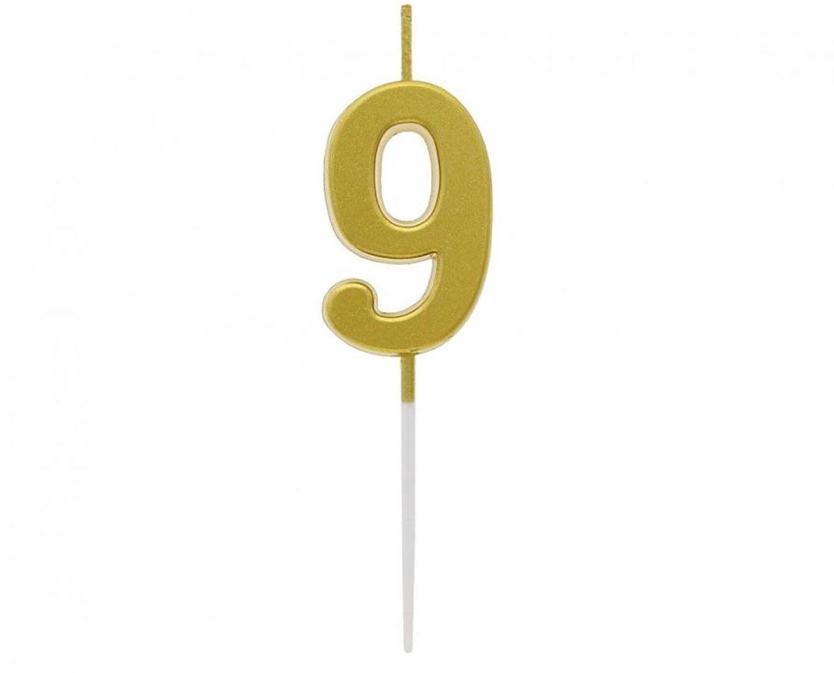 Metalen Gouden Kaars Cijfer 9 - 9.5x2.3cm