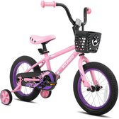 KEANO Cervine Stoere Kinderfiets - 14 Inch - Voor Jongens & Meisjes (2-4 Jaar) - BMX Stijl - Met Zijwieltjes & Mandje - Roze - Geschikt voor buitenactiviteiten in de lente