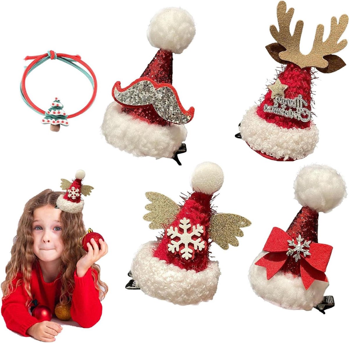 Haarspelden met Kerstmotief voor Kind, Meisjes en Dames - Set van 4 stuks