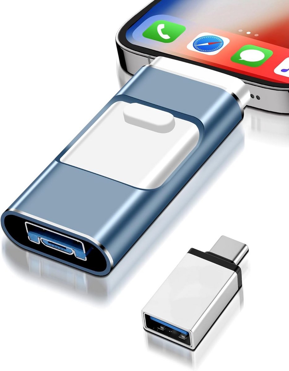 4-in-1 USB-stick met Lightning, USB-C en Micro-USB voor foto en video back-up