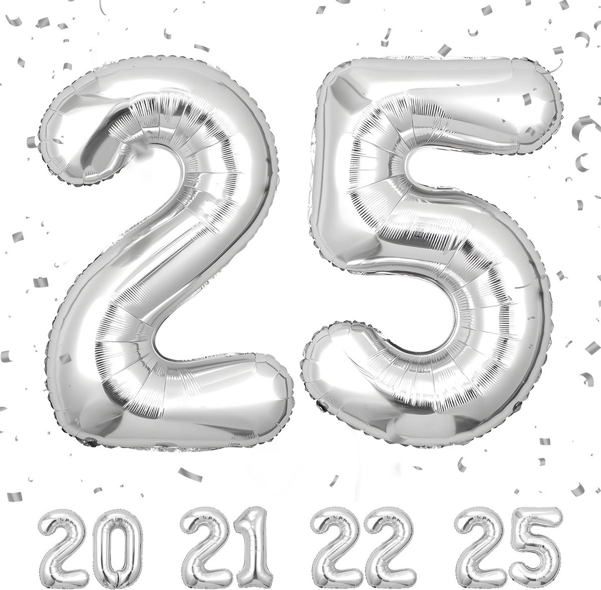 Grote Zilveren Folieballon 25 Jaar – 102 cm Opblaasbaar Verjaardags Cijfer – Feestdecoratie