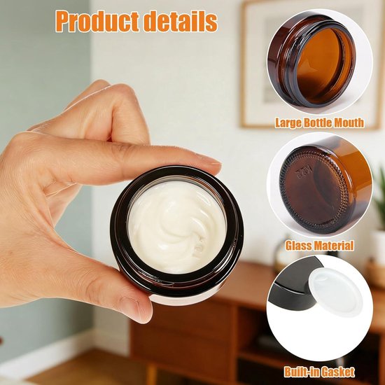 Bruine Glazen Crèmepotjes - Lege Potjes voor Crèmes en Cosmetica - Set van 12 - Met Deksel, Scraper en Stickers - UV-beschermend - Herbruikbaar - 5 ml — afbeelding 5