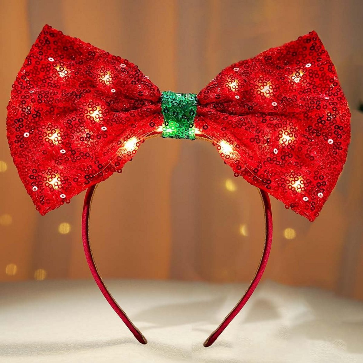 Feestelijke LED Kerst Haarband - Glitter Strik Hoofdband voor Dames - Verlicht Accessoire