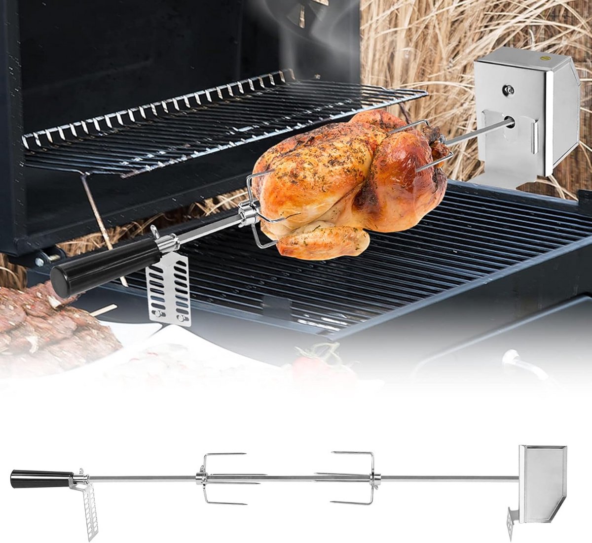 Elektrische Rotisserie Spies Set met Motor en Vleespenen voor BBQ