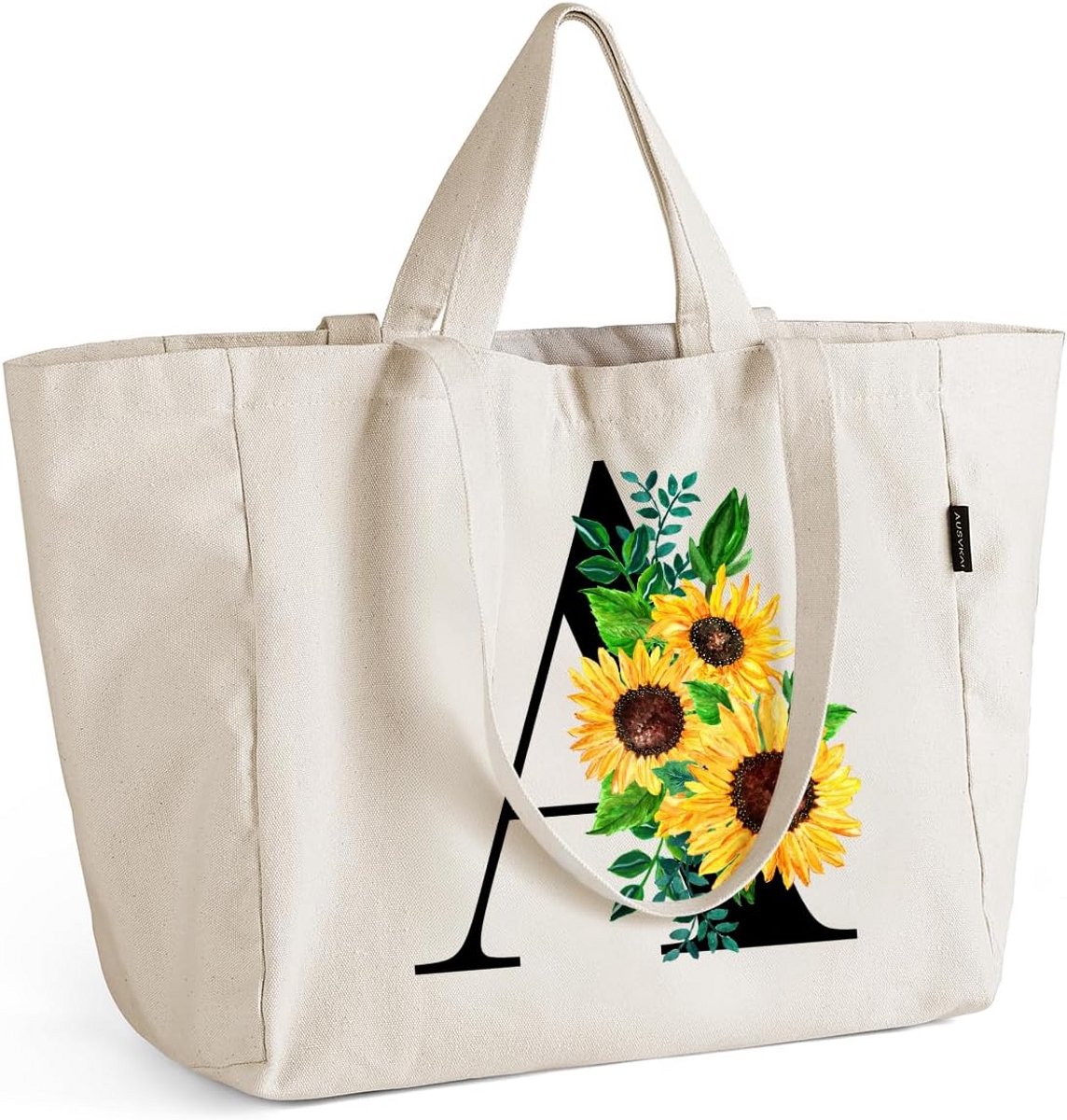 Grote Canvas Shopper Tas met Rits en Vak – Zonnebloem Design – Draagtas voor Dames
