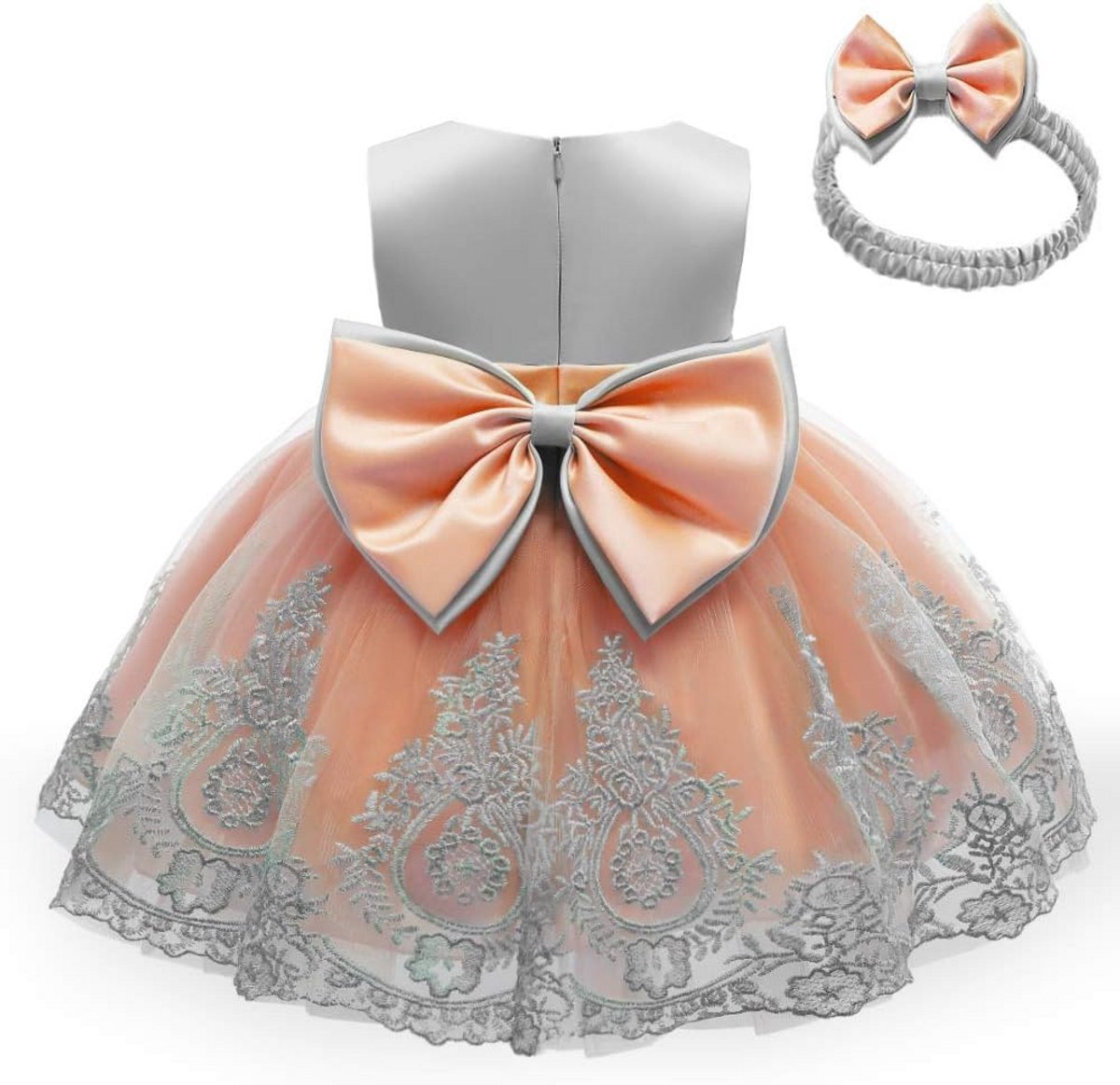 Schattige Babymeisjes Jurk met Kant, Strik en Hoofddeksel voor Feestjes