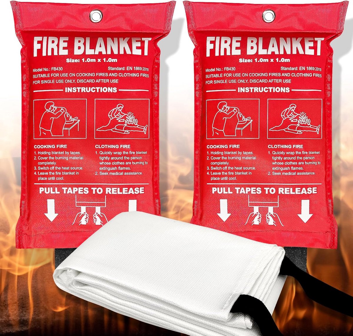 2 Stuks Brandblusdeken 100x100 cm - Noodblusdeken voor Keuken en Huis