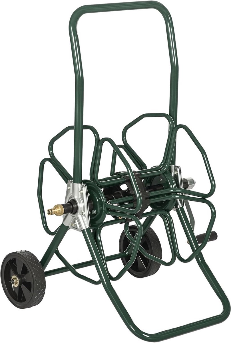 Slanghaspel op Wielen - Trolley voor Tuinslang tot 30 Meter - Groen Metalen Frame