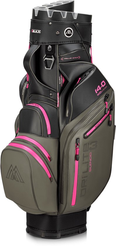 Big Max Drilite Silencio 3 - Sac de golf silencieux - Cartbag - Imperméable - 14 compartiments - Zwart Grijs Fuchsia