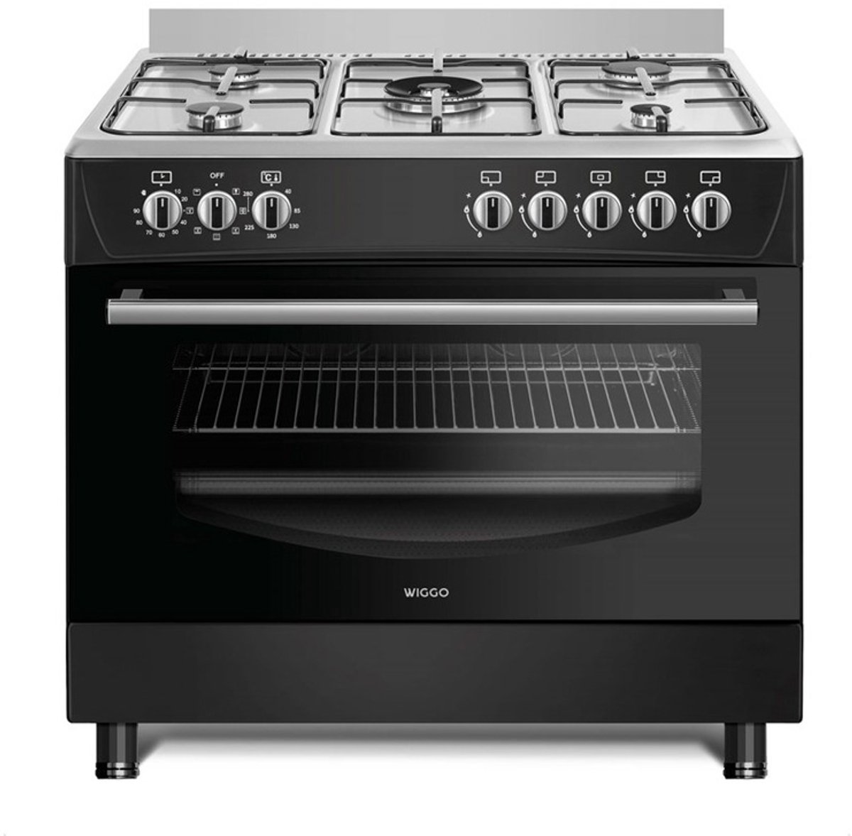 Wiggo WO-E906B(BX) - Vrijstaand - Gasfornuis - 90 cm - 110 Liter - 5 pitten - Energieklasse A - 5 jaar garantie - Zwart Inox